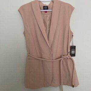 Vince Camuto Women's Belted Wrap Suede Dusty Rose Lined Sleeveless Sz 8
